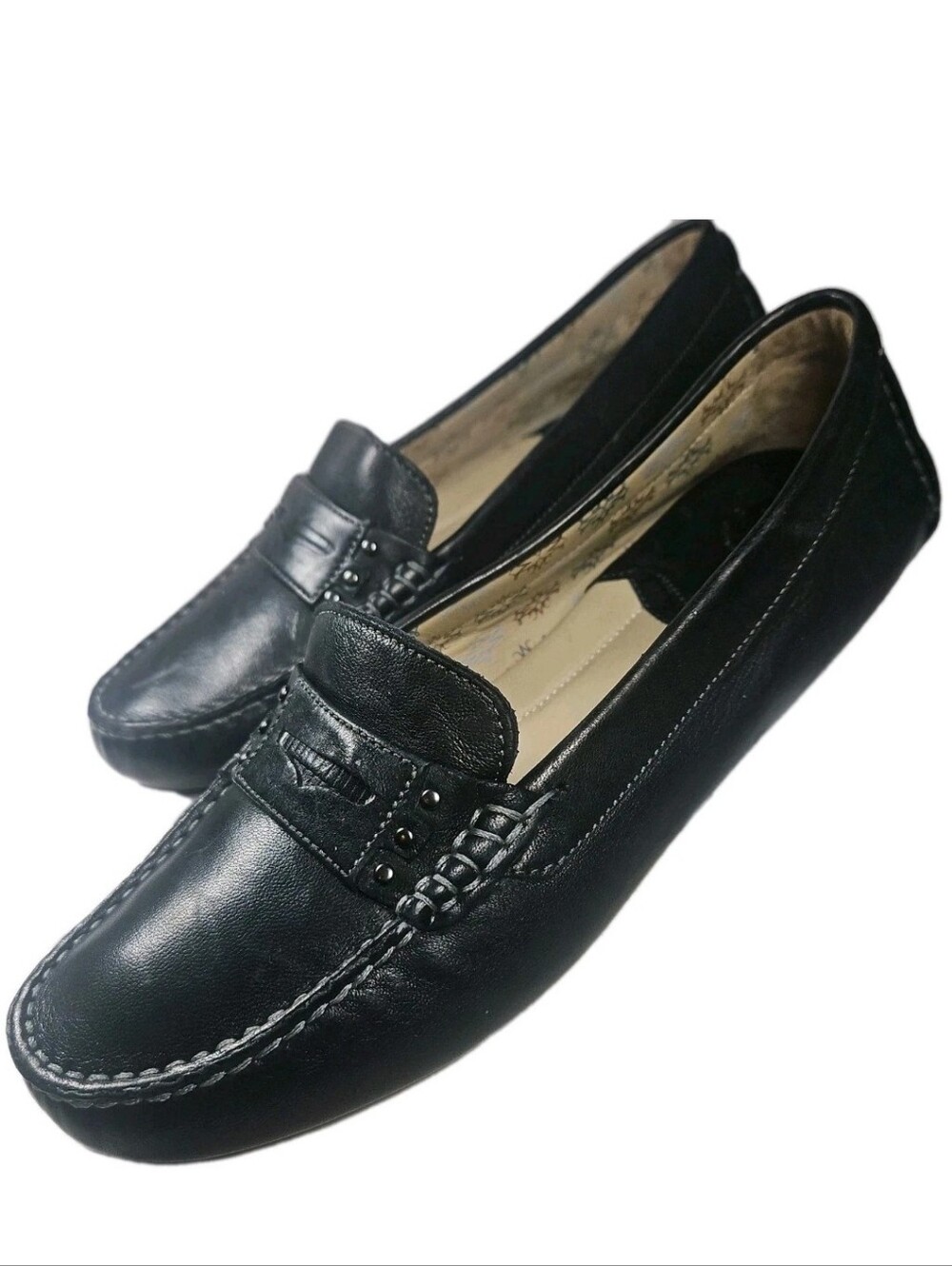 Johnson Murphy Maggie Penny Blk Leather Women 7.5M Driver Loafer Work Chic[6B